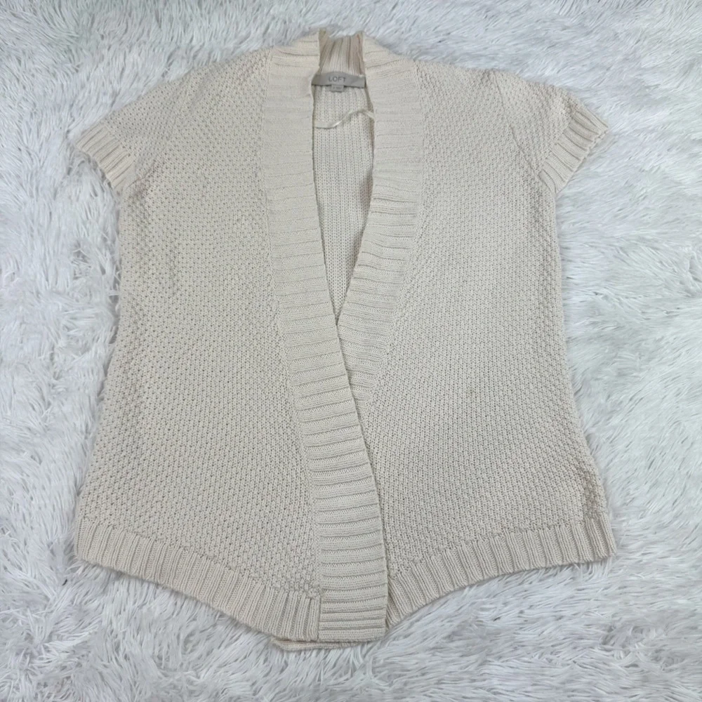 Loft short sleeve open front cardigan in‎ ivory